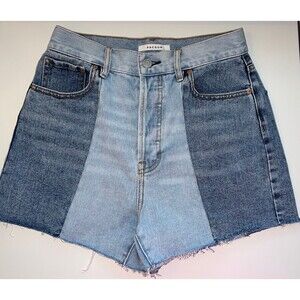 PACSUN 2-Tone Denim Patch High-Rise Icon Jean Shorts Size 26